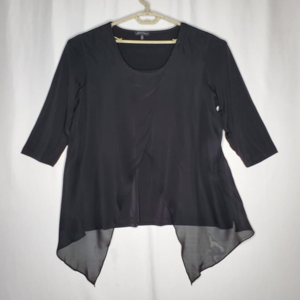 Slinky‎ Brand Top Womens 2X Black Sheer Chiffon Overlay 3/4 Scoop Neck Witchy
